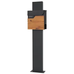 Boîte aux lettres sur pied boîte postale anthracite/aspect bois avec support^Ml-Design Sale