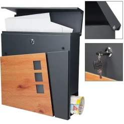 Boîte aux lettres sur pieds boîte postale anthracite imitation bois avec support^Ml-Design Online