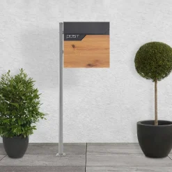 Boîte aux lettres sur pied piedestal boîte postale anthracite/aspect bois modern^Ml-Design New