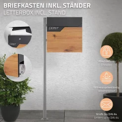 Boîte aux lettres sur pied piedestal boîte postale anthracite/aspect bois modern^Ml-Design New