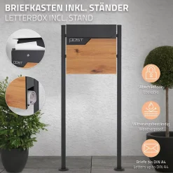 Boîte aux lettres sur pieds boîte postale anthracite imitation bois avec support^Ml-Design Outlet