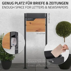 Boîte aux lettres sur pieds boîte postale anthracite imitation bois avec support^Ml-Design Outlet