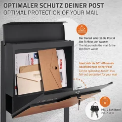 Boîte aux lettres sur pieds boîte postale anthracite imitation bois avec support^Ml-Design Outlet