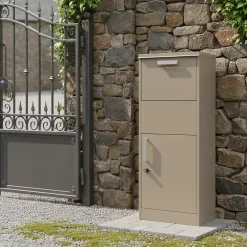 Boîte aux lettres taupe avec compartiment colis en acier galvanisé et double clés^Couleurs Du Monde