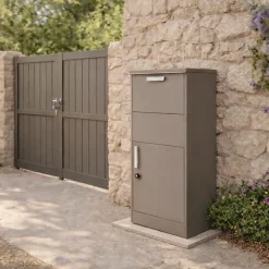 Boîte aux lettres taupe avec compartiment colis en acier galvanisé et double clés^Couleurs Du Monde