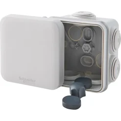 Boîte de dérivation carrée extérieure avec 7 passe-câbles et système de verrouillage 65 x 65 x 45 mm Mureva Box gris-Schneider Electric Online