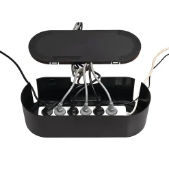 Boîte de rangement de câbles noir L. 415 x l. 165 mm, bloc 6 prises-D-Line Online