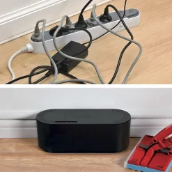 Boîte de rangement de câbles noir L. 415 x l. 165 mm, bloc 6 prises-D-Line Online