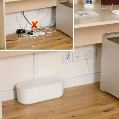 Boîte de rangement de câbles blanc L. 325 x l. 125 mm, bloc 4 prises-D-Line Outlet