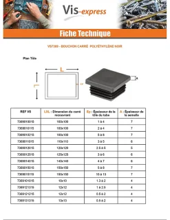 Bouchon carré 45X45 épaisseur tole du tube 3 à 5 Polyethylène noir - 1 pièce-Vis Express New