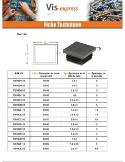 Bouchon carré 50X50 épaisseur tole du tube 3 à 5 Polyethylène noir - 50 pièces-Vis Express Discount