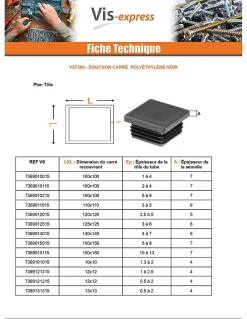 Bouchon carré 50X50 épaisseur tole du tube 3 à 5 Polyethylène noir - 50 pièces-Vis Express Discount