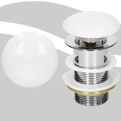 Bouchon de vidange H109mm blanc universel pop-up pour lavabo avec trop-plein joints inclus-Luxebath Hot