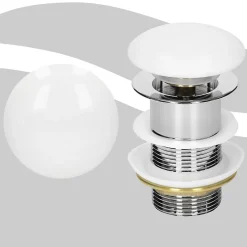 Bouchon de vidange H109mm blanc universel pop-up pour lavabo sans trop-plein avec joints-Luxebath Best