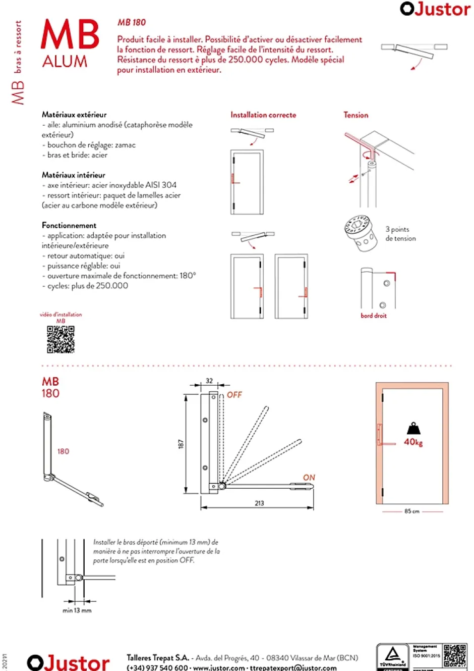 Bras à ressort ferme porte, a corps très fin en Aluminium anodisé noir-Hardwarexchange
