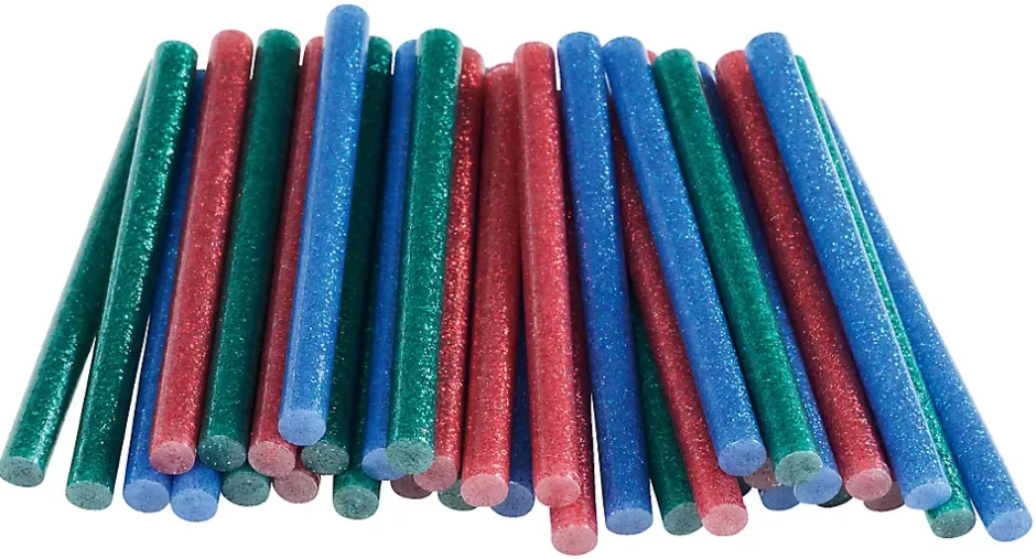 Bâton de colle pailletée pour décoration Ø7mm x 94mm, lot de 36 x 3 couleurs (rouge, bleu, vert)^Rapid