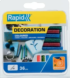 Bâton de colle pailletée pour décoration Ø7mm x 94mm, lot de 36 x 3 couleurs (rouge, bleu, vert)^Rapid