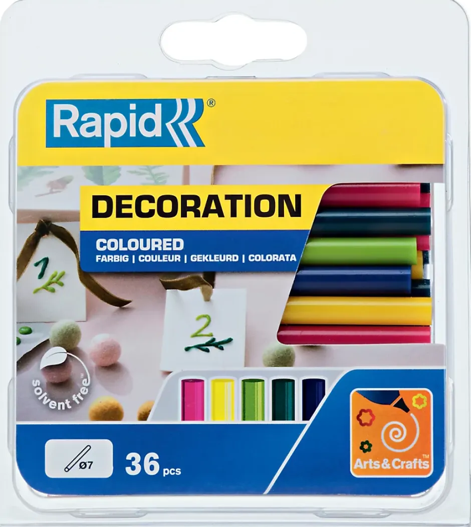 Bâtons de colle colorée Ø7mm x 94mm, lot de 36 x 5 couleurs^Rapid Sale