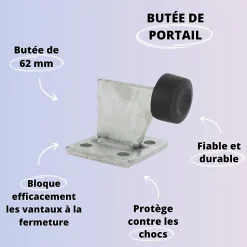 Butée de portail - Acier zingué blanc - 62mm - Fixations au sol-Secury-T Best