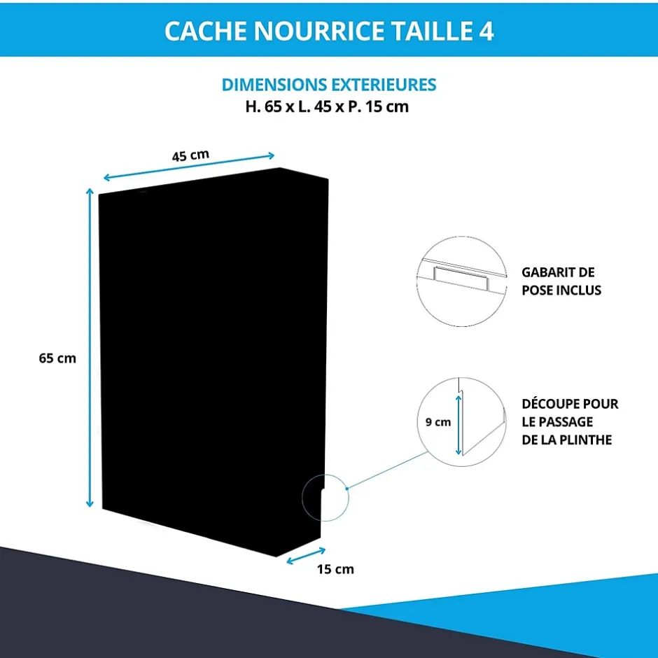 Cache nourrice plomberie en acier Noir - Largeur fixe - Taille 4 : 650 x 450 x 150 mm-Atole Best