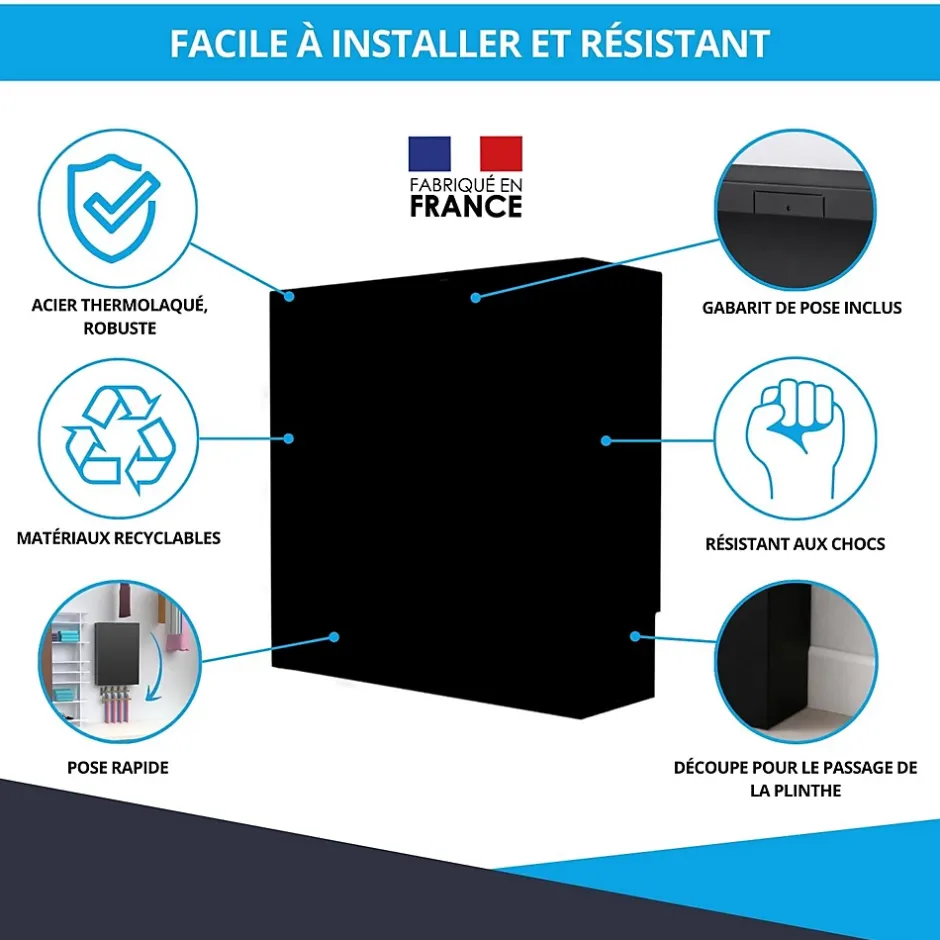 Cache nourrice plomberie en acier Noir - Largeur fixe - Taille 4 : 650 x 450 x 150 mm-Atole Best