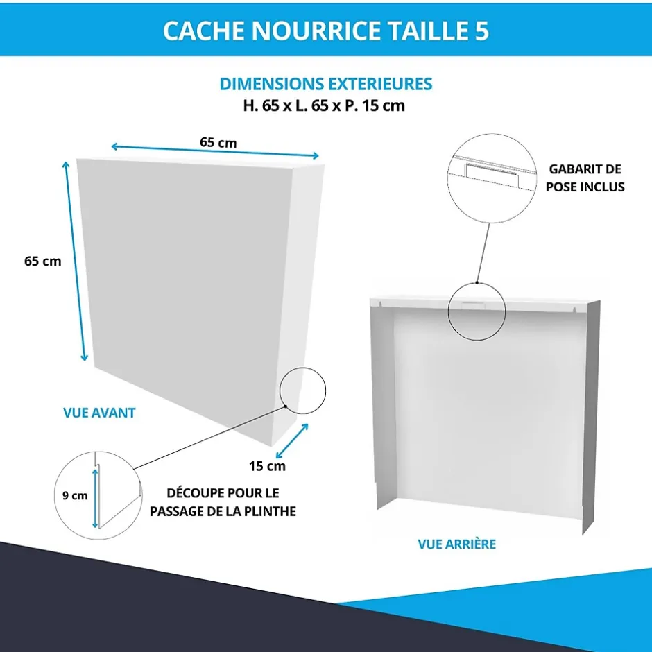 Cache nourrice plomberie en acier Blanc - Largeur fixe - Taille 5 : 650 x 650 x 150 mm-Atole Online