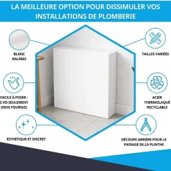 Cache nourrice plomberie en acier Blanc - Largeur fixe - Taille 5 : 650 x 650 x 150 mm-Atole Online