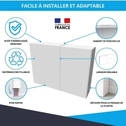 Cache nourrice plomberie en acier Blanc - Largeur réglable - Taille 2 : 450 x 605 à 1150 x 150 mm^Atole Best