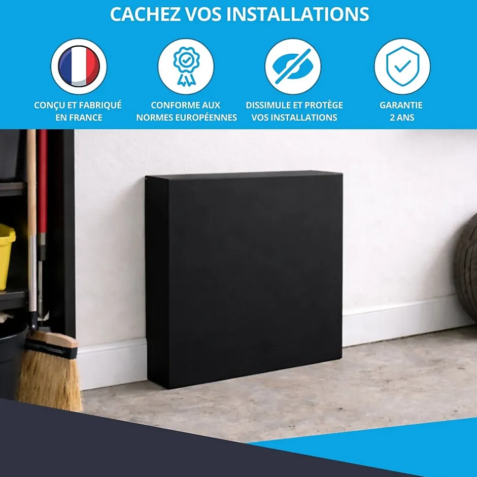 Cache nourrice plomberie en acier Noir - Largeur fixe - Taille 5 : 650 x 650 x 150 mm^Atole