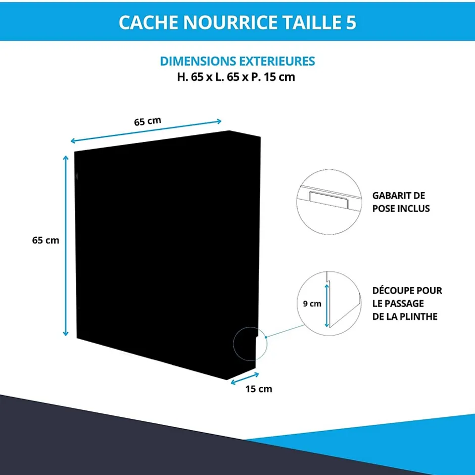 Cache nourrice plomberie en acier Noir - Largeur fixe - Taille 5 : 650 x 650 x 150 mm^Atole