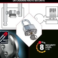 Cadenas à clé Excell M1EURDLH acier laminé l.45 mm hauteur de l'anse 51 mm-Master Lock Hot