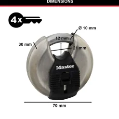 Cadenas à clé Excell M40EURT disque en acier inoxydable Ø. 70 mm hauteur de l'anse 16 mm vendu par 2^Master Lock Clearance