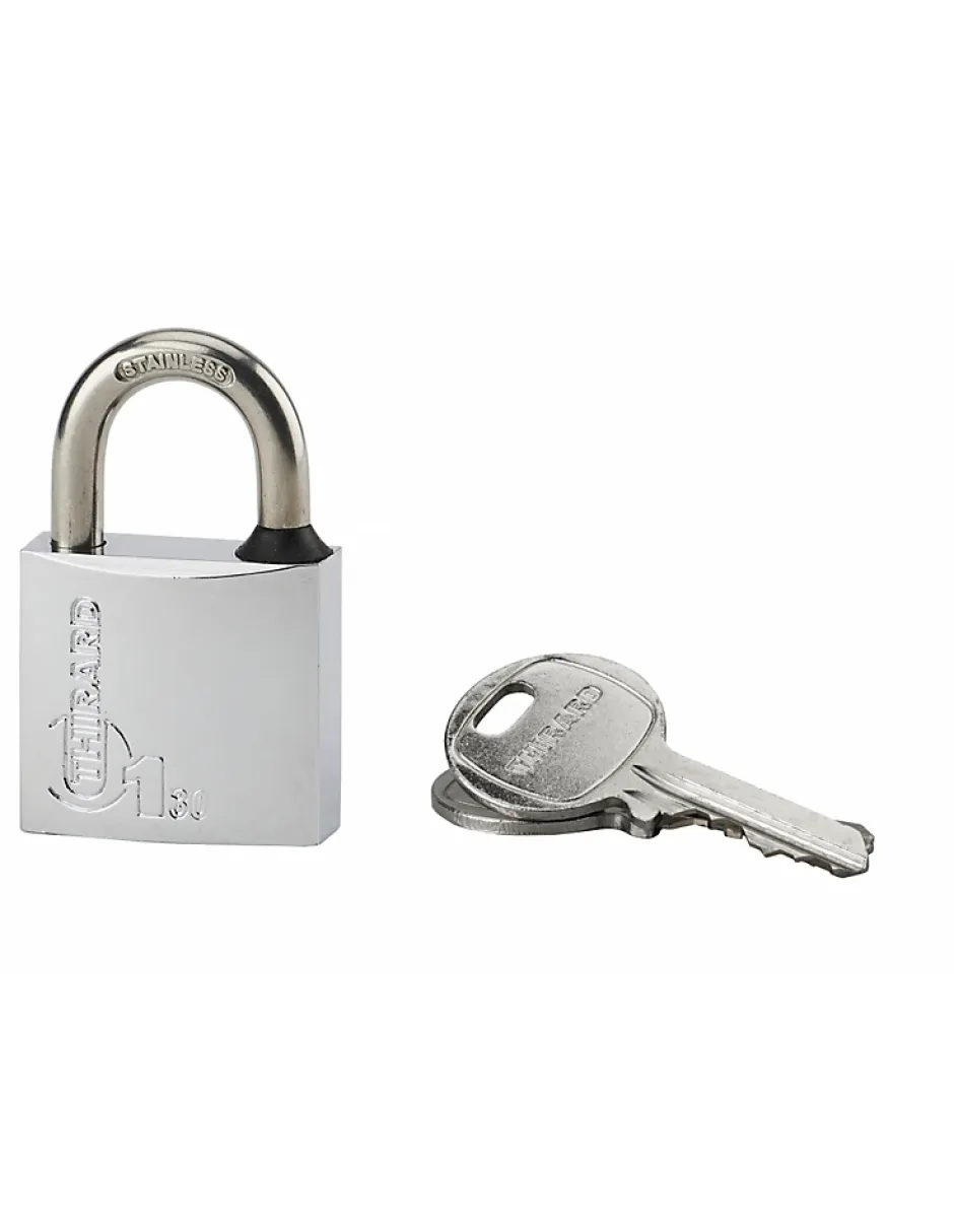 Cadenas à clé Type 1, laiton, extérieur, anse inox, 30mm, 2 clés -^Thirard Best