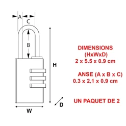 Cadenas à combinaison 7620EURT aluminium l.20 mm hauteur de l'anse 21 mm vendu par 2-Master Lock