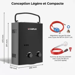 AY132B-DE Chauffe-eau instantanés portables de 5L/min au gaz Propane/Butane (50mbar)-Camplux Outlet