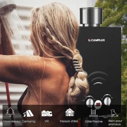 BW158BC Chauffe-eau instantané au propane/butane 6 l/min 30/37 mbar avec housse contre la pluie-Camplux Discount