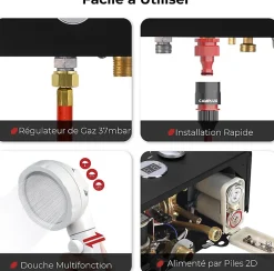 BW158BC Chauffe-eau instantané au propane/butane 6 l/min 30/37 mbar avec housse contre la pluie-Camplux Discount