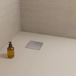 Caniveau de douche carré inox CARA 20 x 20 cm avec siphon anti-odeurs, drainage 36l/min, hauteur réglable^Saniverre New