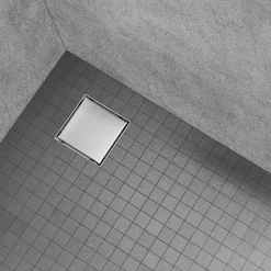 Caniveau de douche carré inox CARA 20 x 20 cm avec siphon anti-odeurs, drainage 36l/min, hauteur réglable^Saniverre New