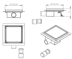 Caniveau de douche en acier inoxydable S8 pour douche prêt à carreler - dimensions 15x15cm-Bernstein Sale