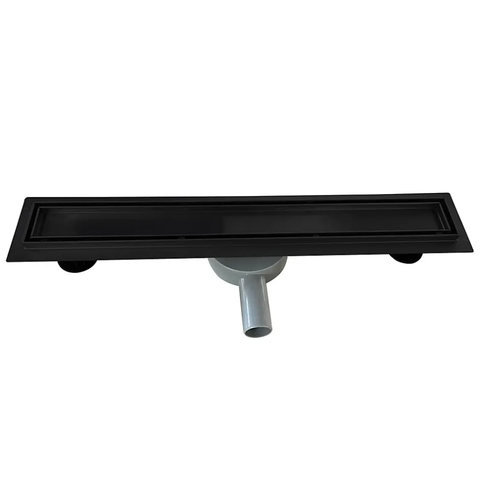 Caniveau de douche 2en1 VINY L.100 cm, réversible à carreler ou inox noir + siphon 360, drainage 36l/min --Saniverre Sale