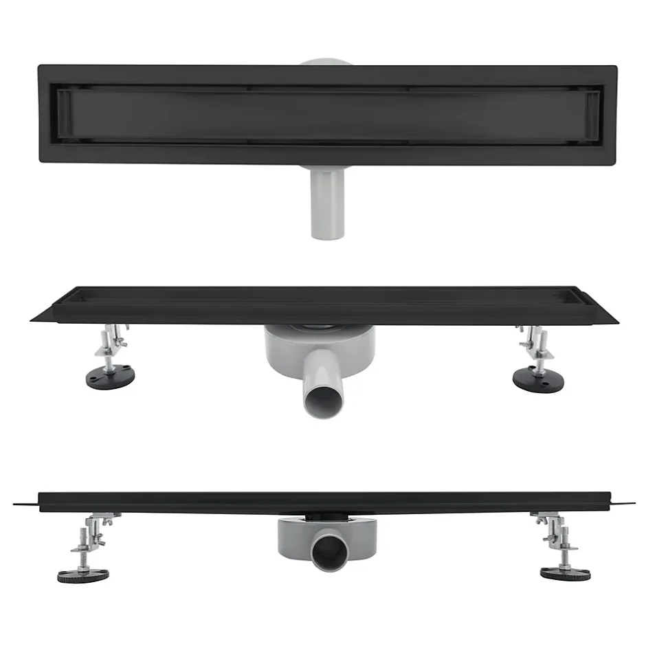 Caniveau de douche 2en1 VINY L.100 cm, réversible à carreler ou inox noir + siphon 360, drainage 36l/min --Saniverre Sale