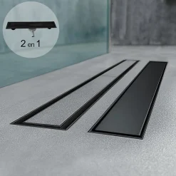 Caniveau de douche 2en1 VINY L.80 cm, réversible à carreler ou inox noir + siphon 360, drainage 36l/min --Saniverre Online