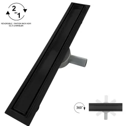 Caniveau de douche 2en1 VINY L.80 cm, réversible à carreler ou inox noir + siphon 360, drainage 36l/min --Saniverre Online