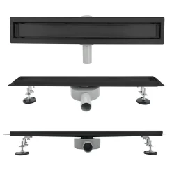 Caniveau de douche 2en1 VINY L.50 cm, réversible à carreler ou inox noir + siphon 360, drainage 36l/min --Saniverre Hot