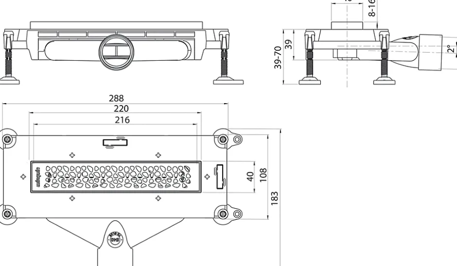 Caniveau de douche extraplat So Line L.220 D40 - 288 mm^Wirquin