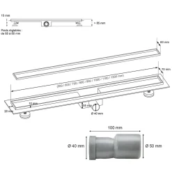 Caniveau de douche Italienne 2en1 CELO L.110 cm à encastrer réversible à carreler ou inox -^Saniverre