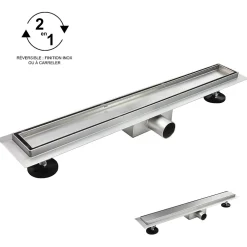 Caniveau de douche Italienne 2en1 CELO L.110 cm à encastrer réversible à carreler ou inox -^Saniverre