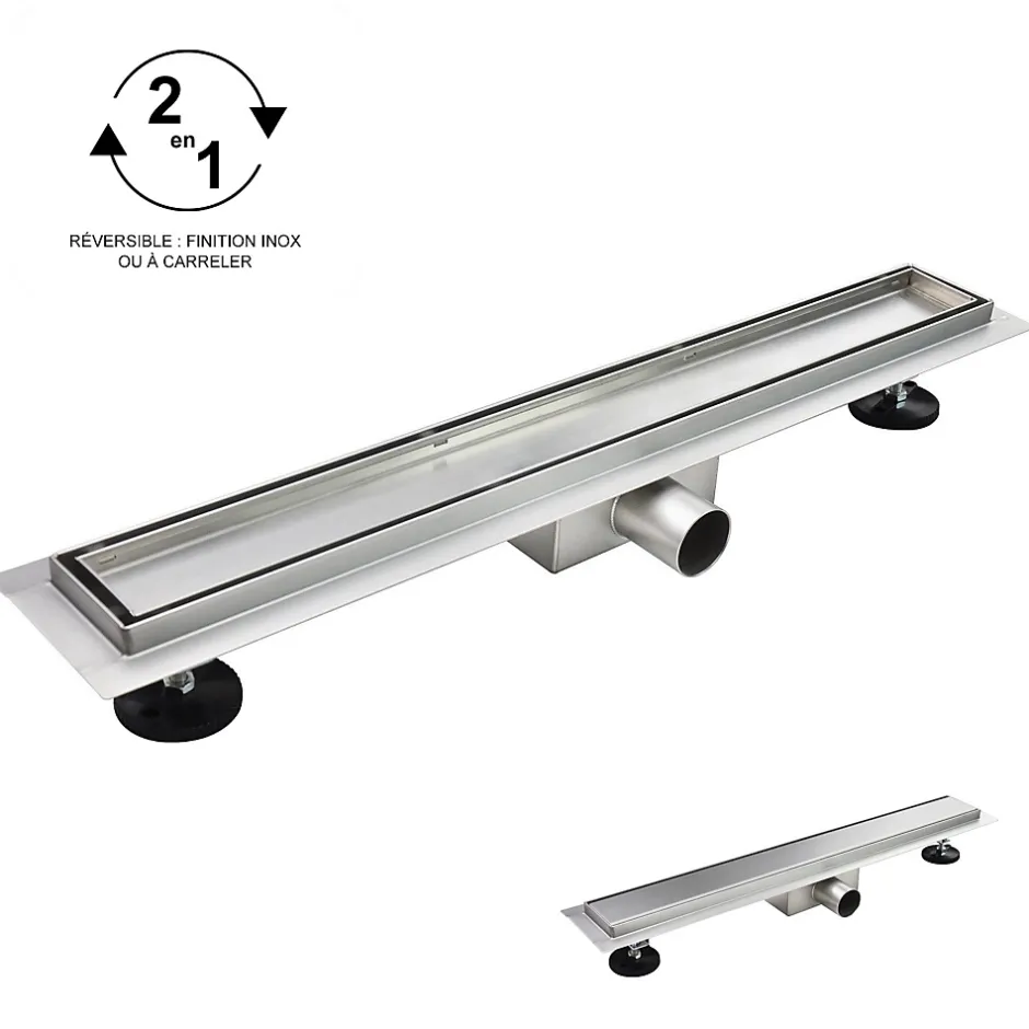 Caniveau de douche Italienne 2en1 CELO L.80 cm à encastrer réversible à carreler ou inox --Saniverre New