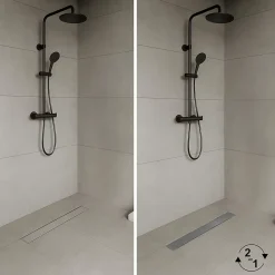 Caniveau de douche Italienne 2en1 CELO L.80 cm à encastrer réversible à carreler ou inox --Saniverre New